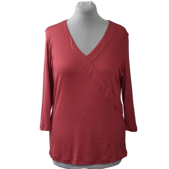 Charter Club Women Silk Top Shirt 1X Apricot Orange Faux Wrap V Neck Balbao I - Picture 1 of 7